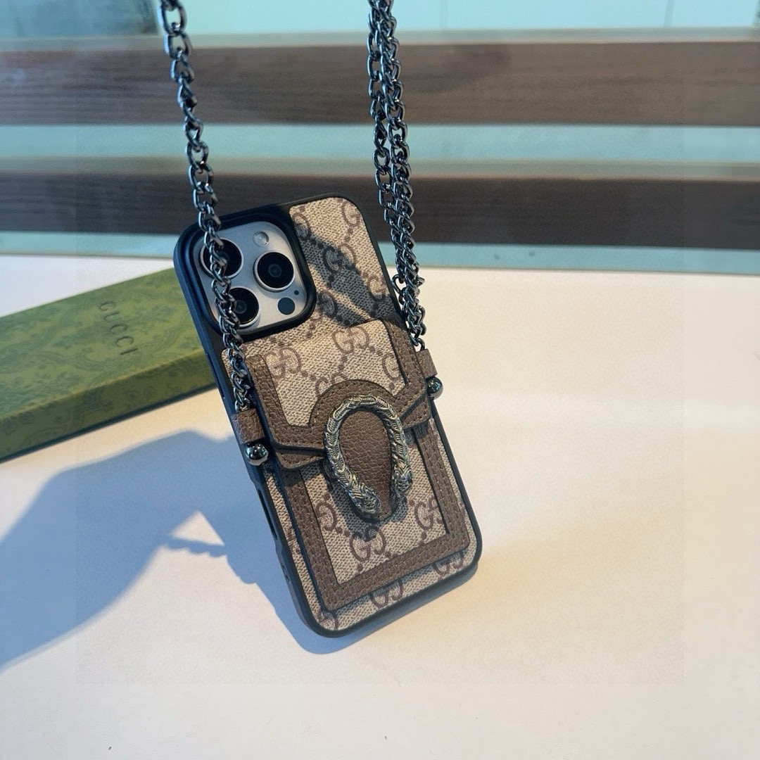 Gucci Dionysus Snake Head Leather Phone Case with Card Slot & Crossbody Strap