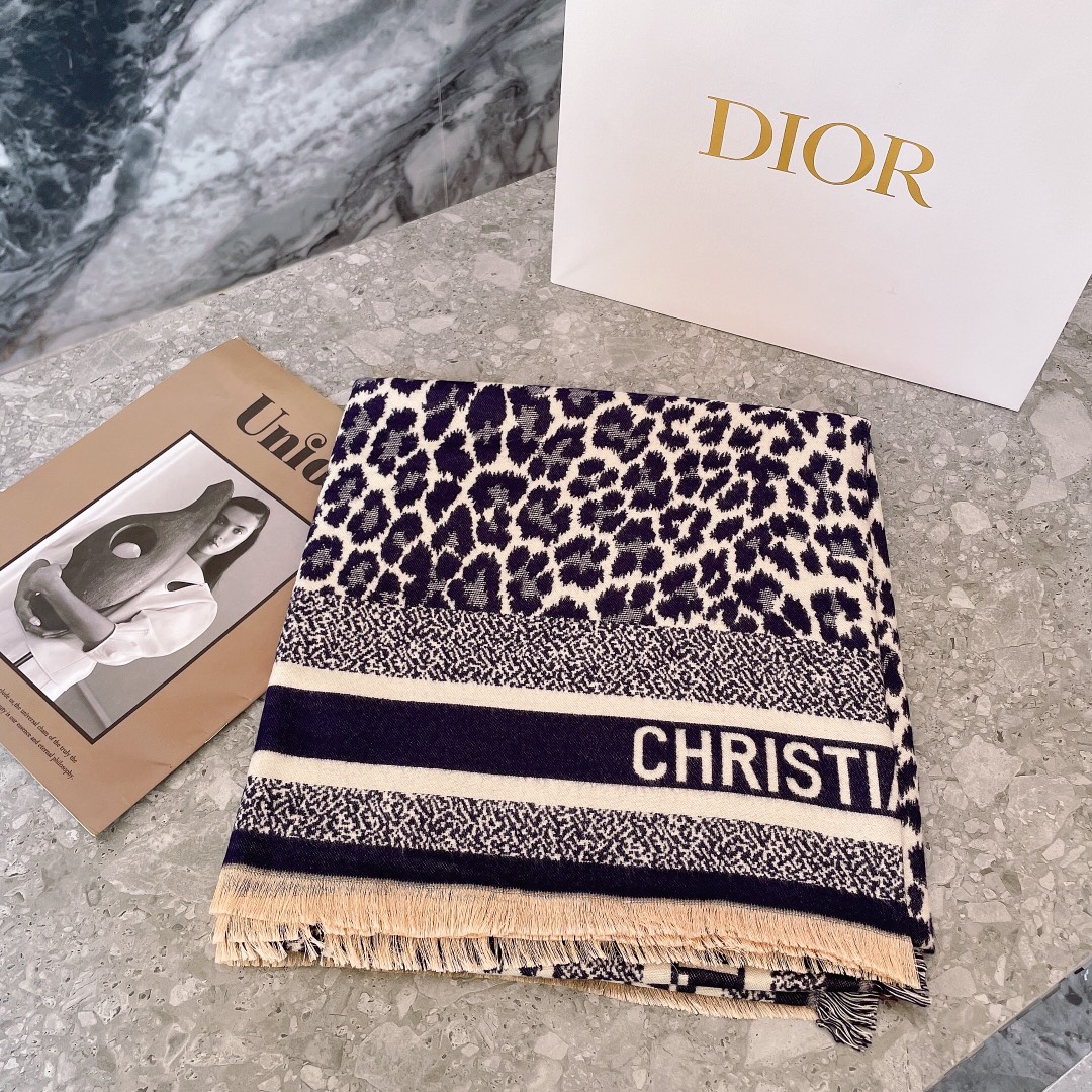 Dior Leopard Print Square Scarf Black and Navy