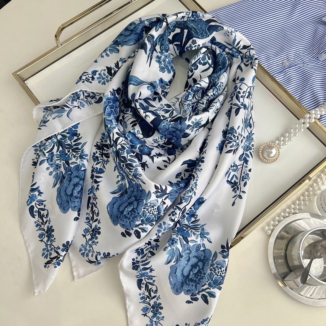 Dior Toile Print Silk Square Scarf Blue 130 x 130 cm product images