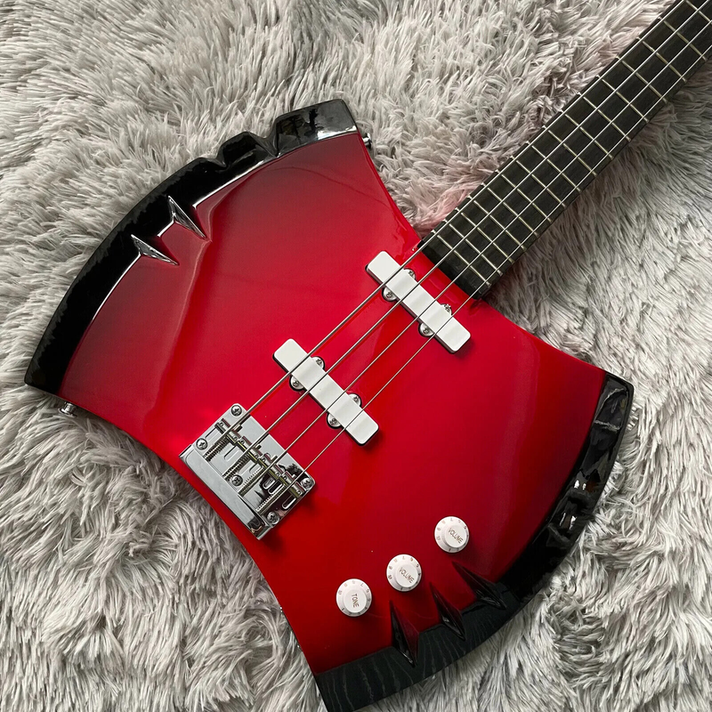 4Strings Marcelin Red Panel Axe Bass Electric Guitar Neck Through Body