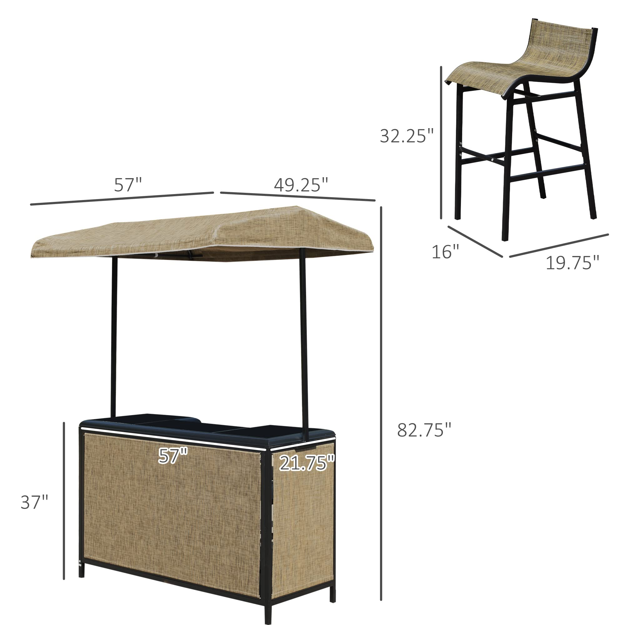 3 Pcs Bar Set for 2 with Canopy