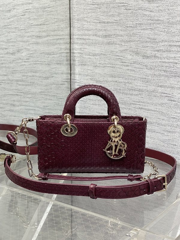 Lady D-Joy Bag Medium Burgundy Python