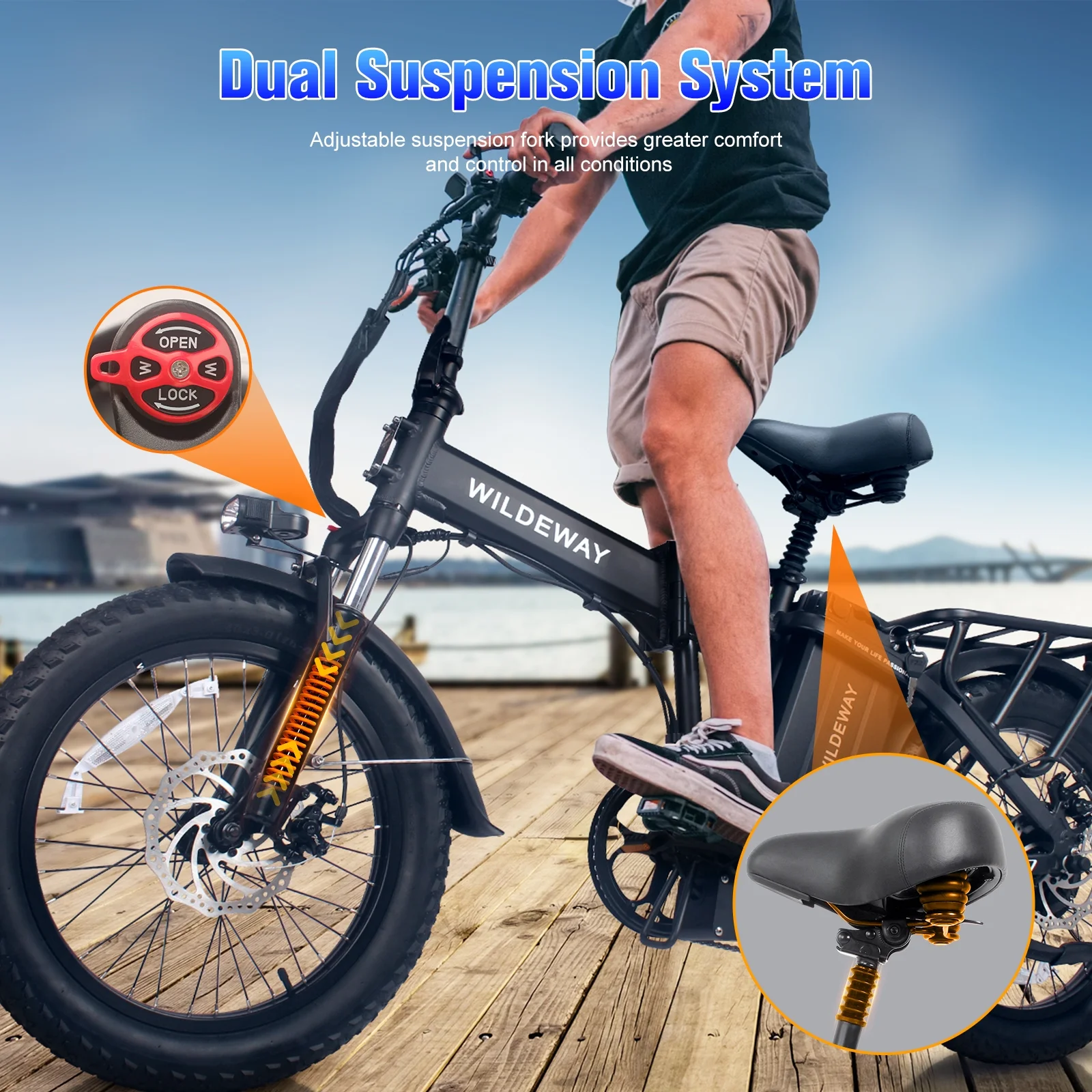 Wildeway 20in Folding Electric Bike, 750W, 48V 32Ah, Hydraulic Brakes