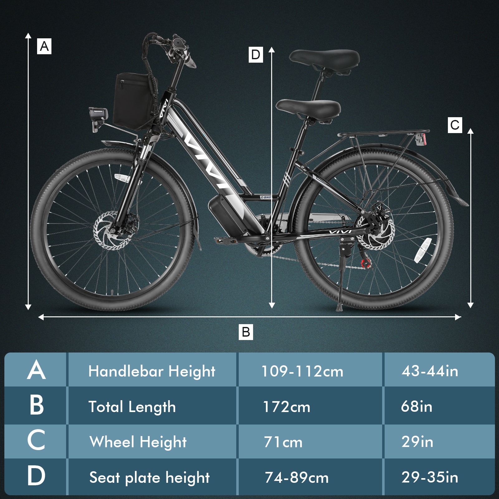 Vivi 26in Step-Through Electric Cruiser Bike, 500W, 48V