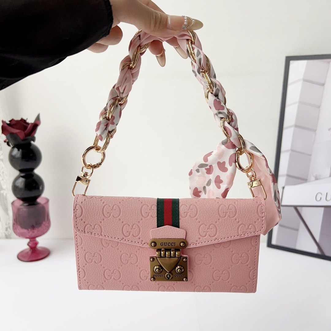 Gucci GG Monogram Embossed Envelope Crossbody Wallet Phone Bag