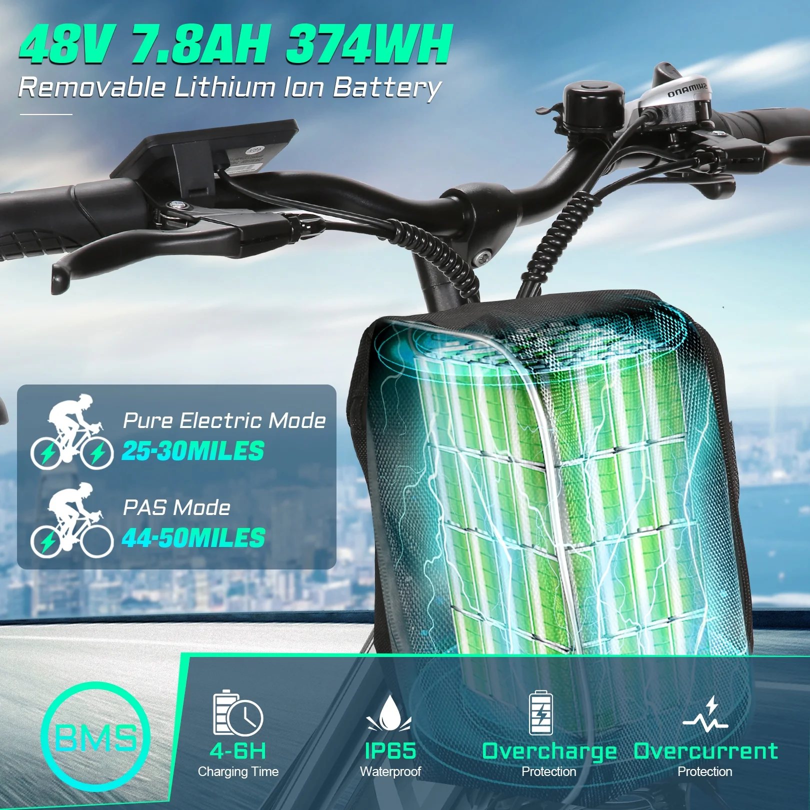 Gocio 26in Electric Cruiser Bike, 500W, 48V 7.8Ah