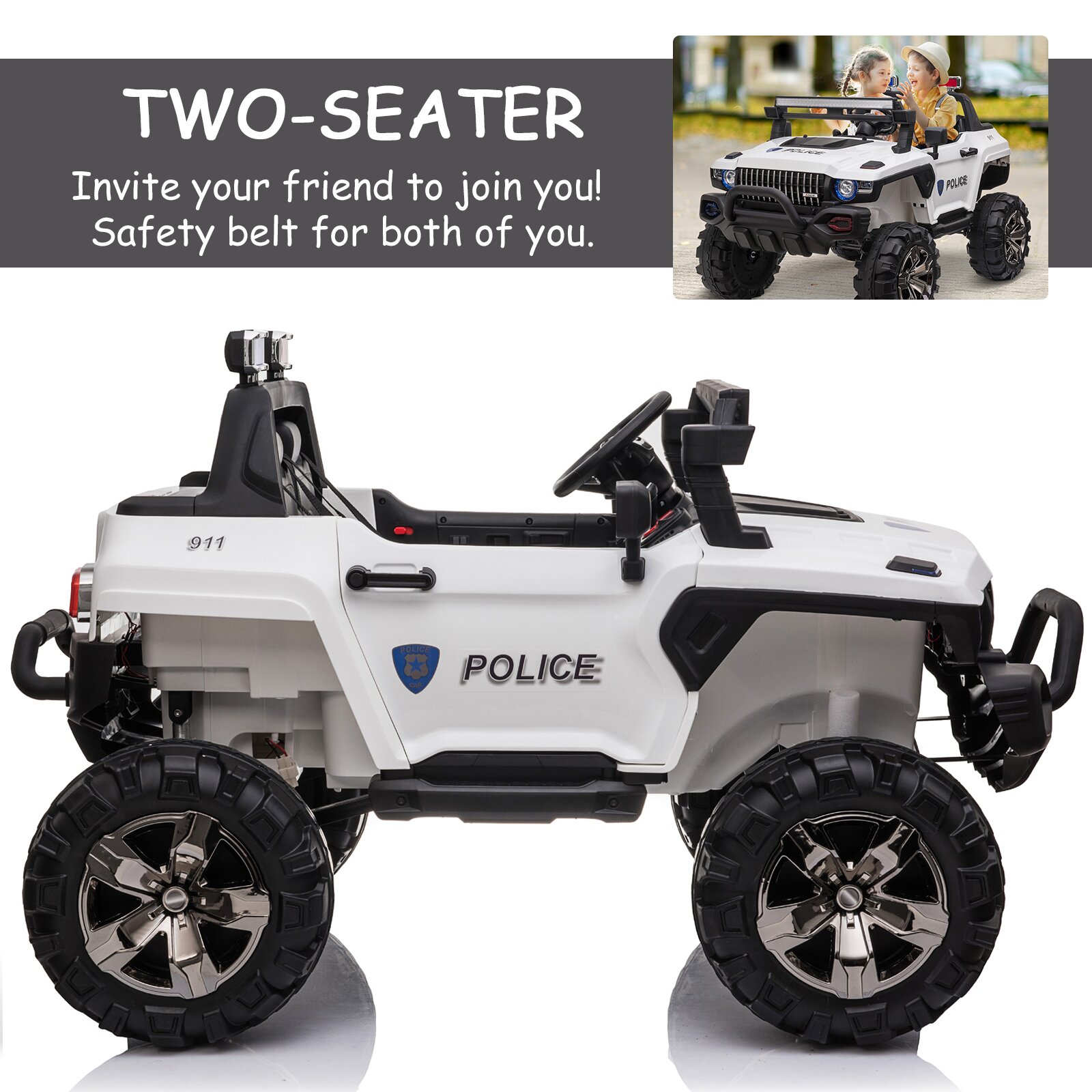 2-Seater Electric Ride on Police Car SUV Truck Toy