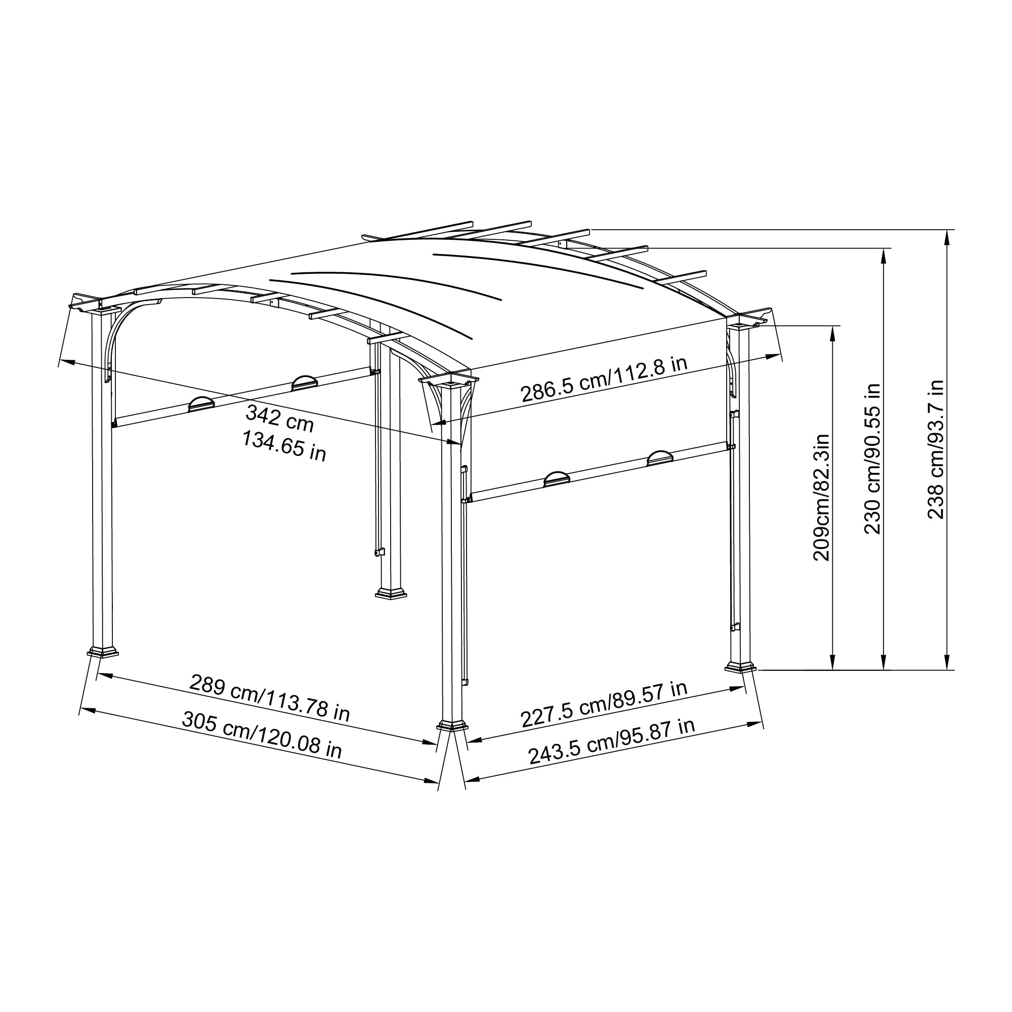 9.5x11 Steel Arched Pergola with 2-Tone Adjustable Shade