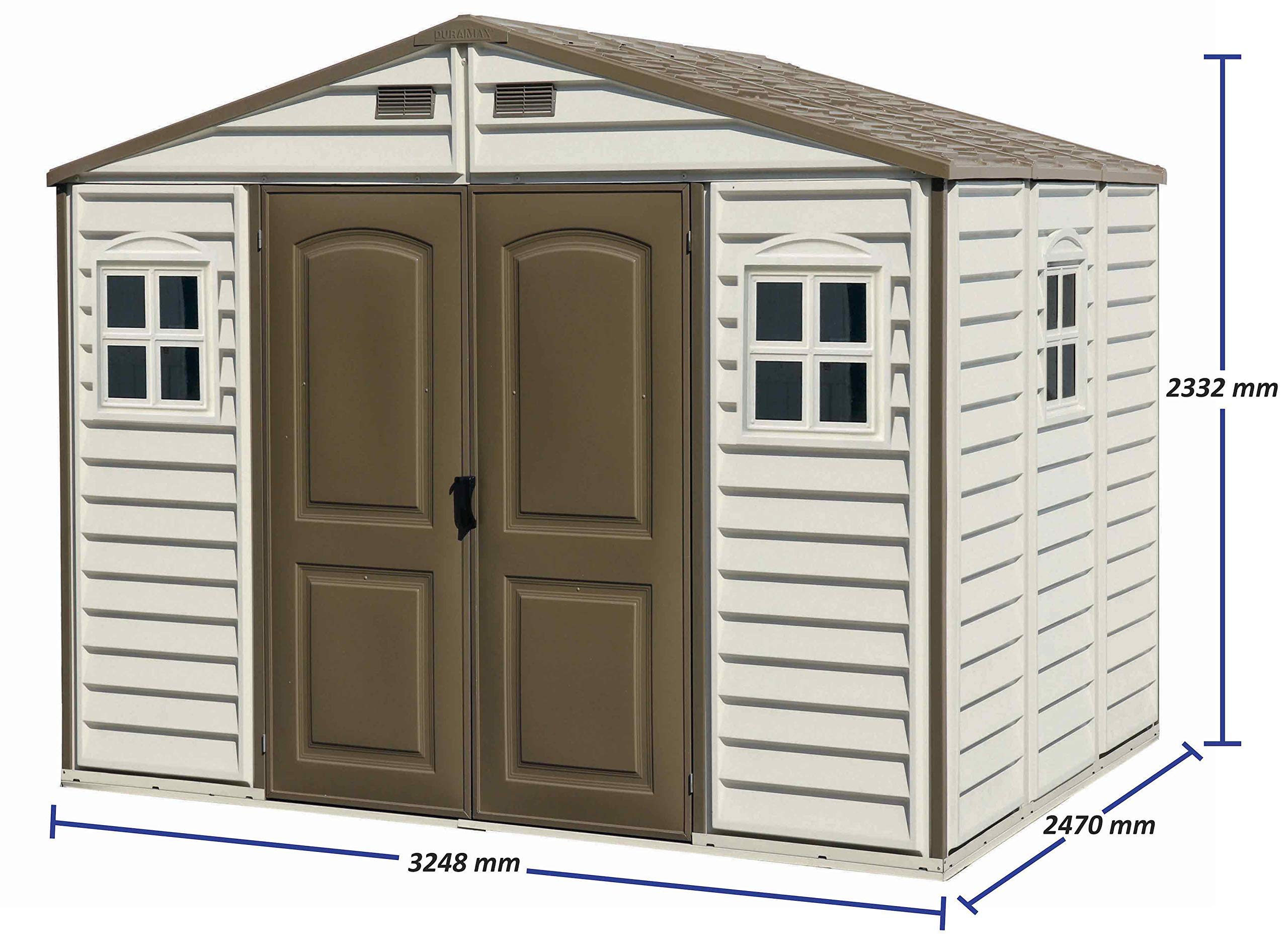 10x8 Feet V2 Wood Side Vinyl Shed - Ivory/Brown