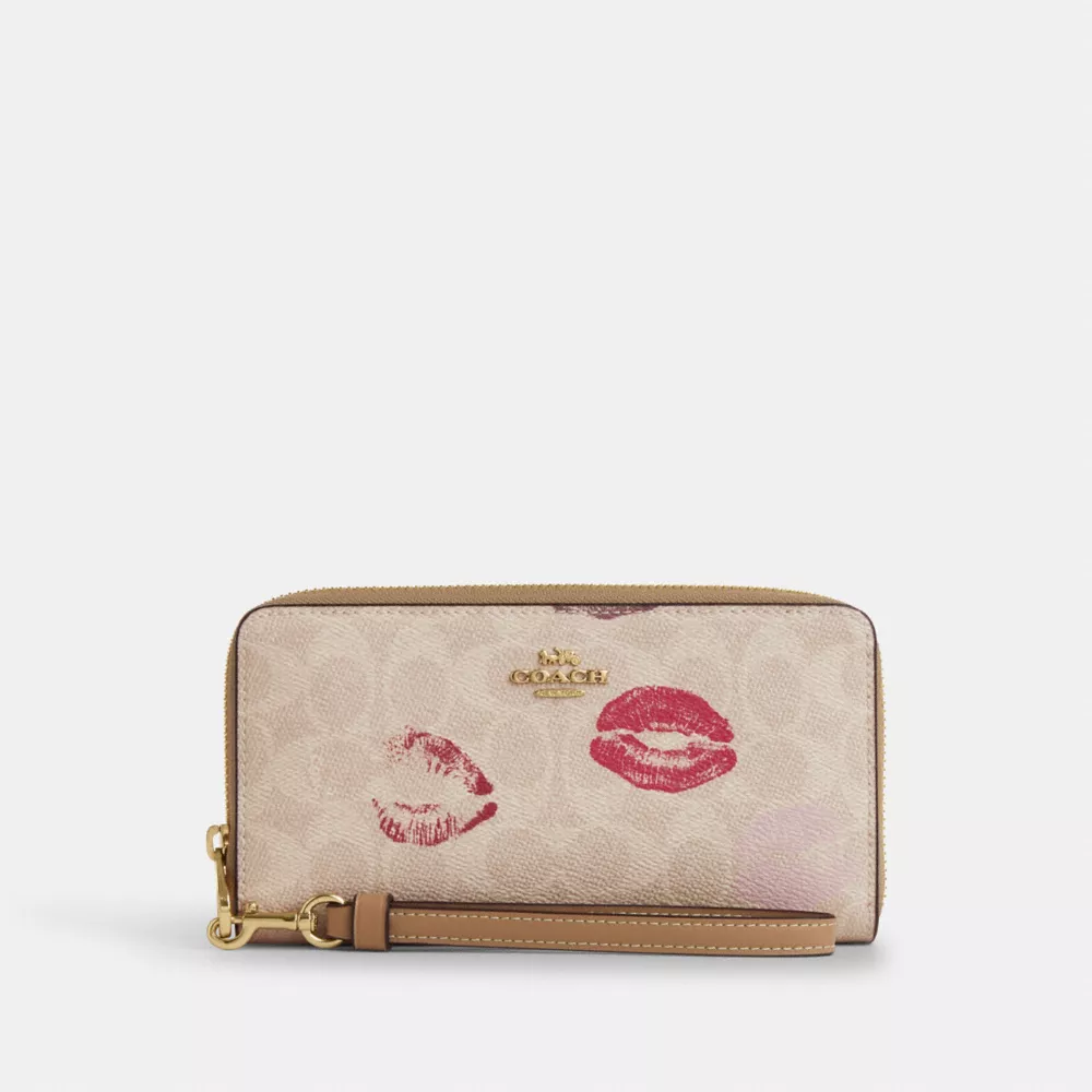 Long Zip Around Wallet In Signature Canvas With Lips Print