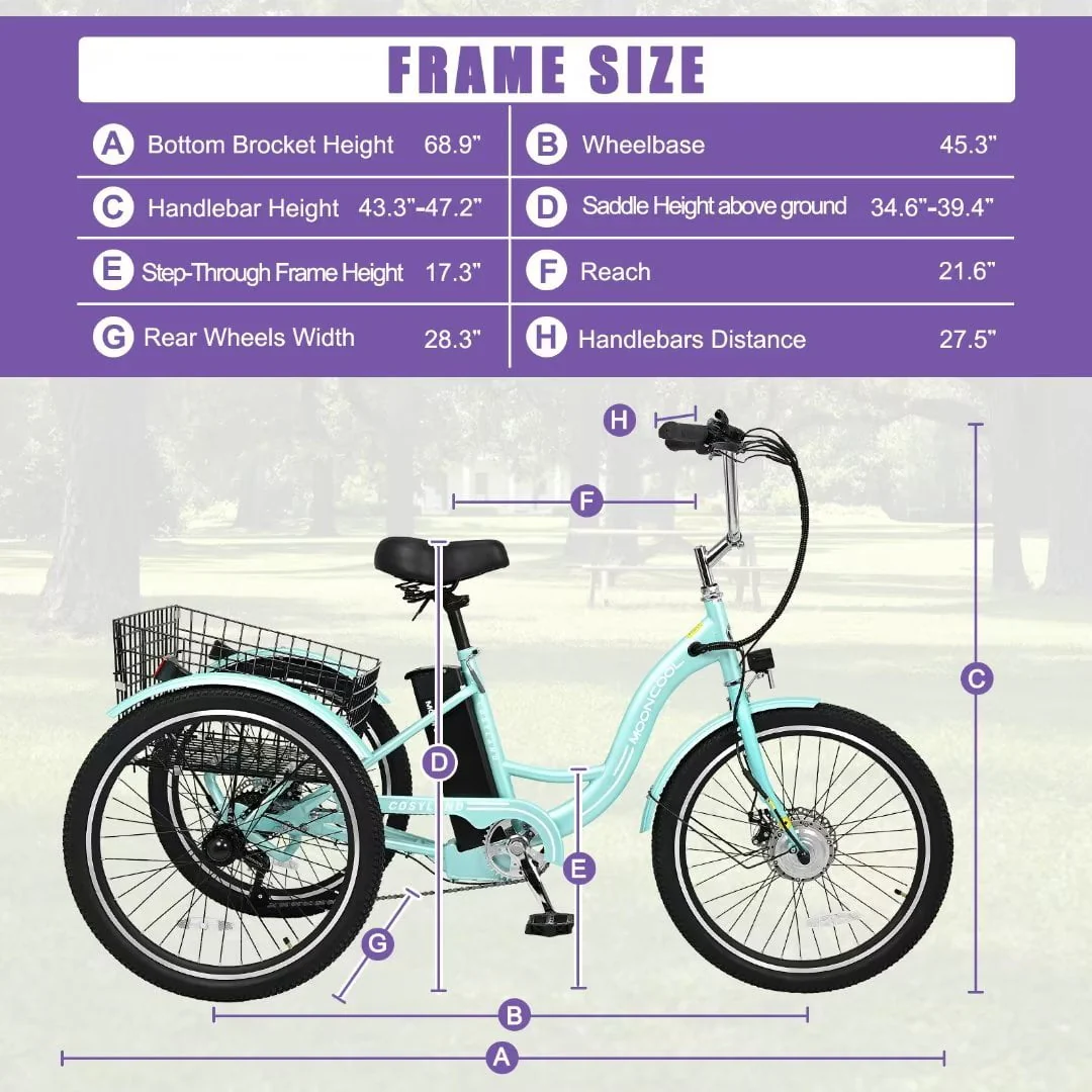Docred 24in Electric Tricycle with Basket, 350W, 36V 10.4Ah