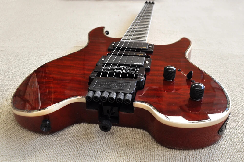 New Red Headless Electric Guitar with Abalone Inlay, Rosewood Fretboard 6 strings