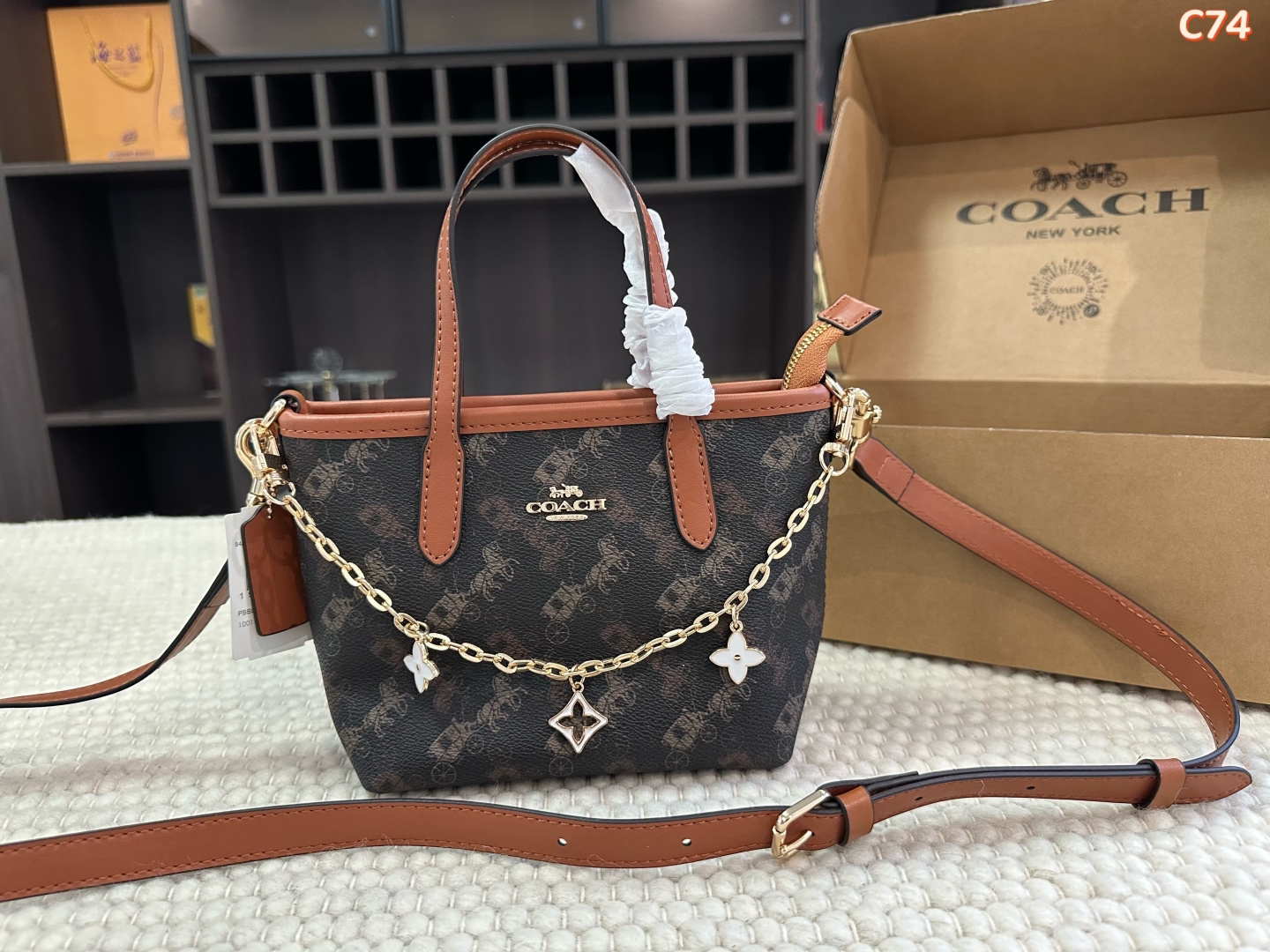 Coach Mini Tote Crossbody Bag with Chain Charms