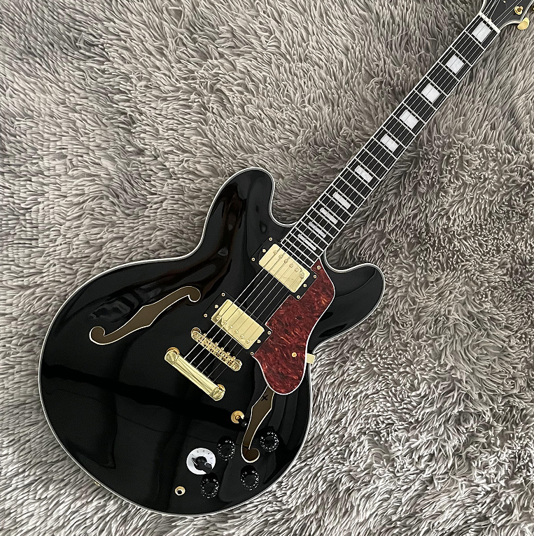 Electric Guitar Antiqued Black Semi Hollow Bone Nut Mahogany Body