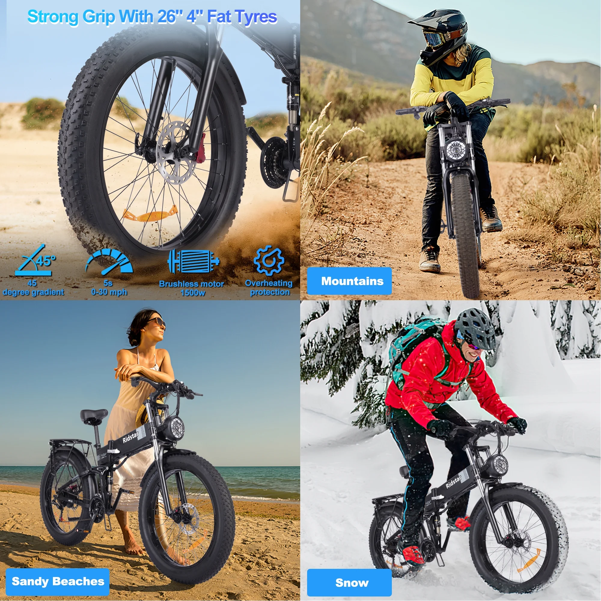 26in Dual Motor Electric Mountain Bike, 3000W Peak, 48V 23Ah