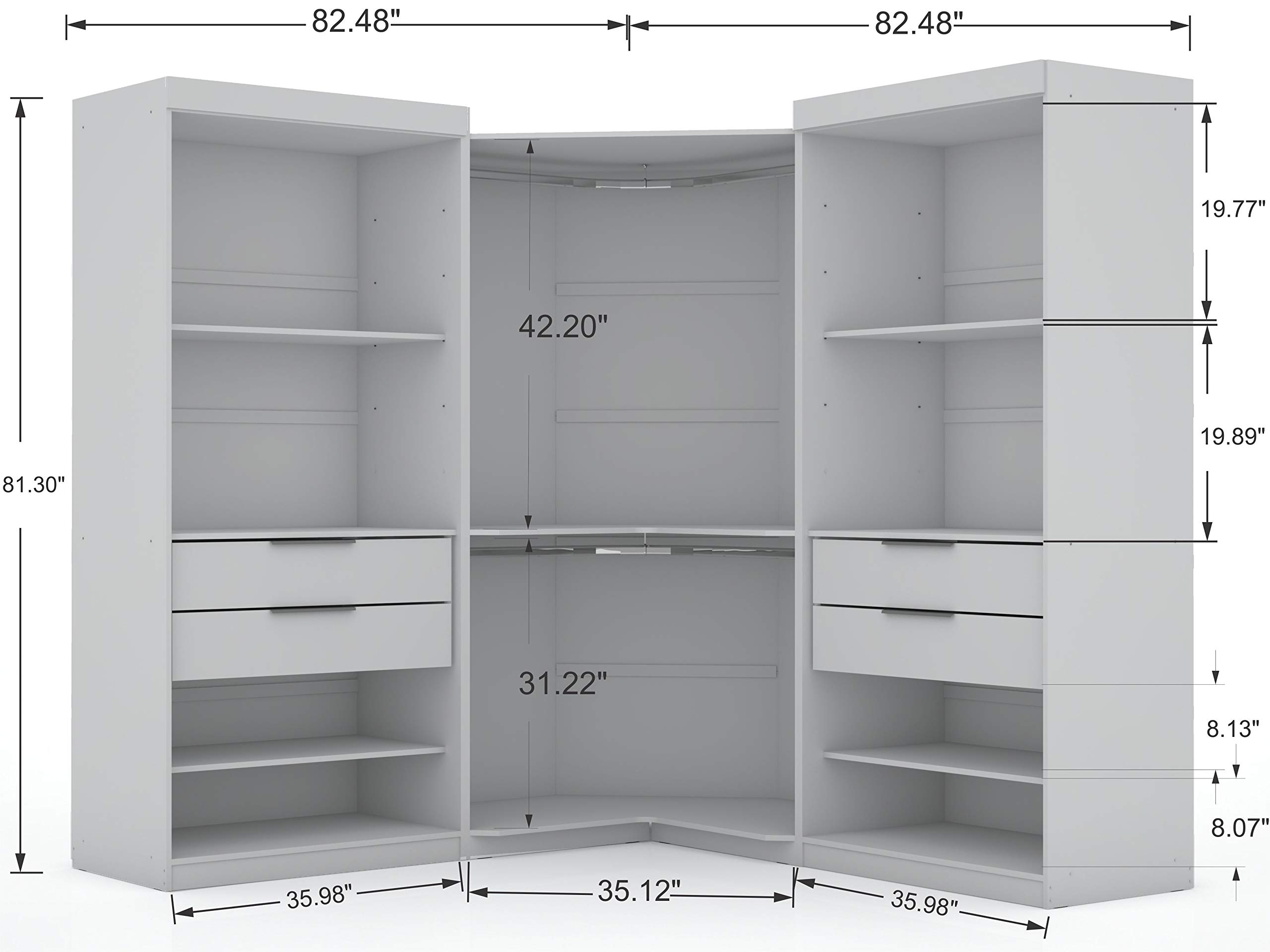 Mulberry Modern Open 3 Sectional Wardrobe Corner Closet with 4