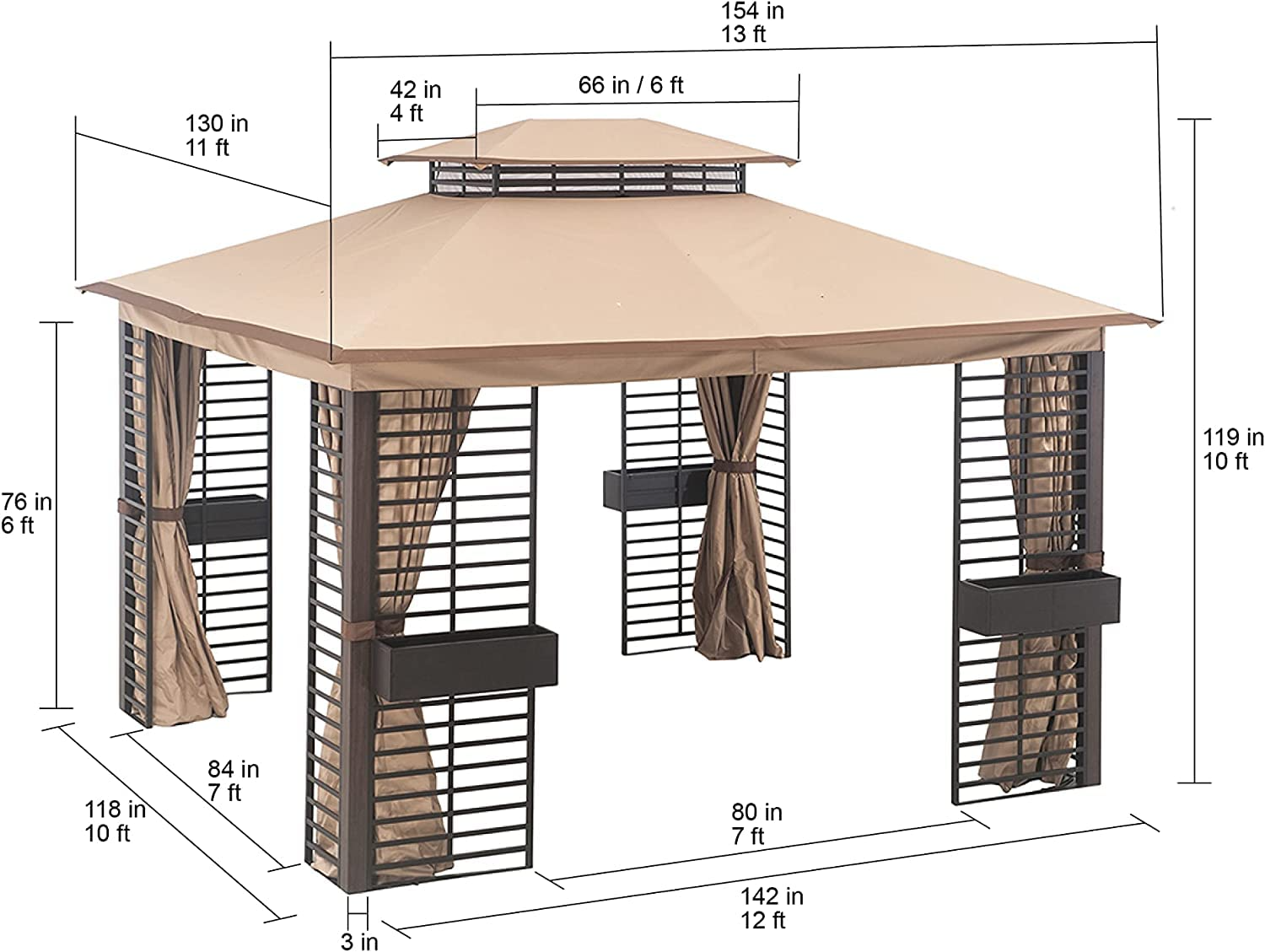 Outdoor Patio Steel 2-Tier Soft Top Gazebo with Netting &