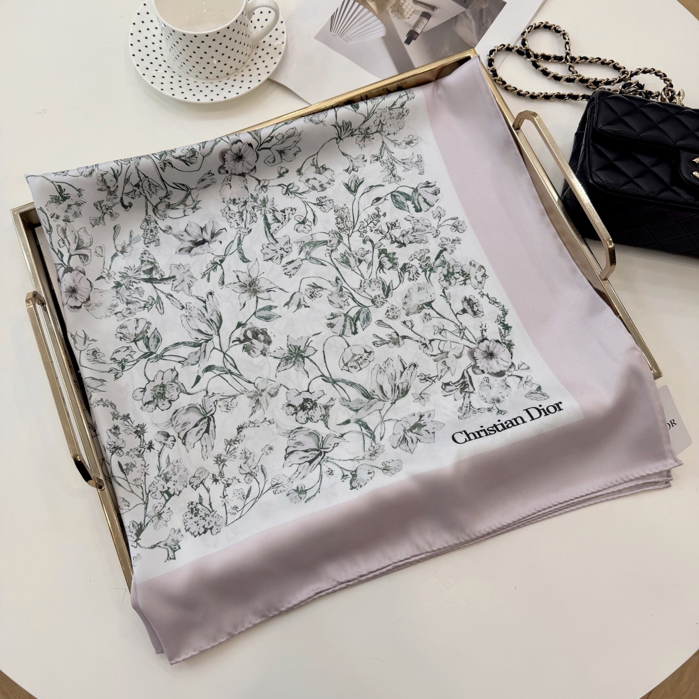 Dior Toile Print Silk Scarf Pink and Blue product images