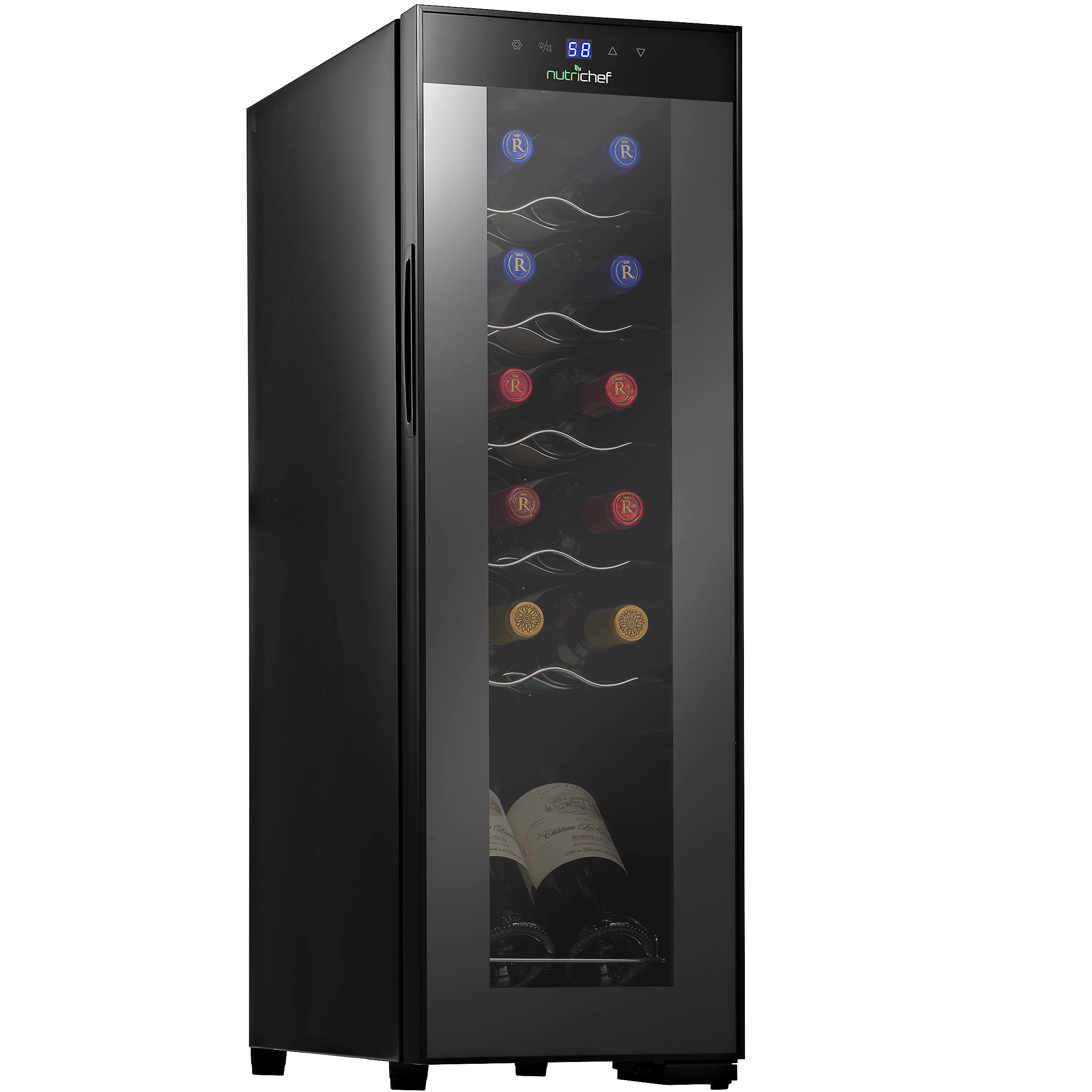 NutriChef PKCWC12 12 Bottle Cooler Refrigerator White and Red
