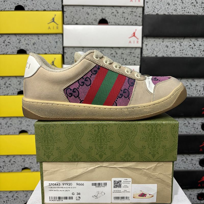 Gucci Screener Beige Magenta White Heel