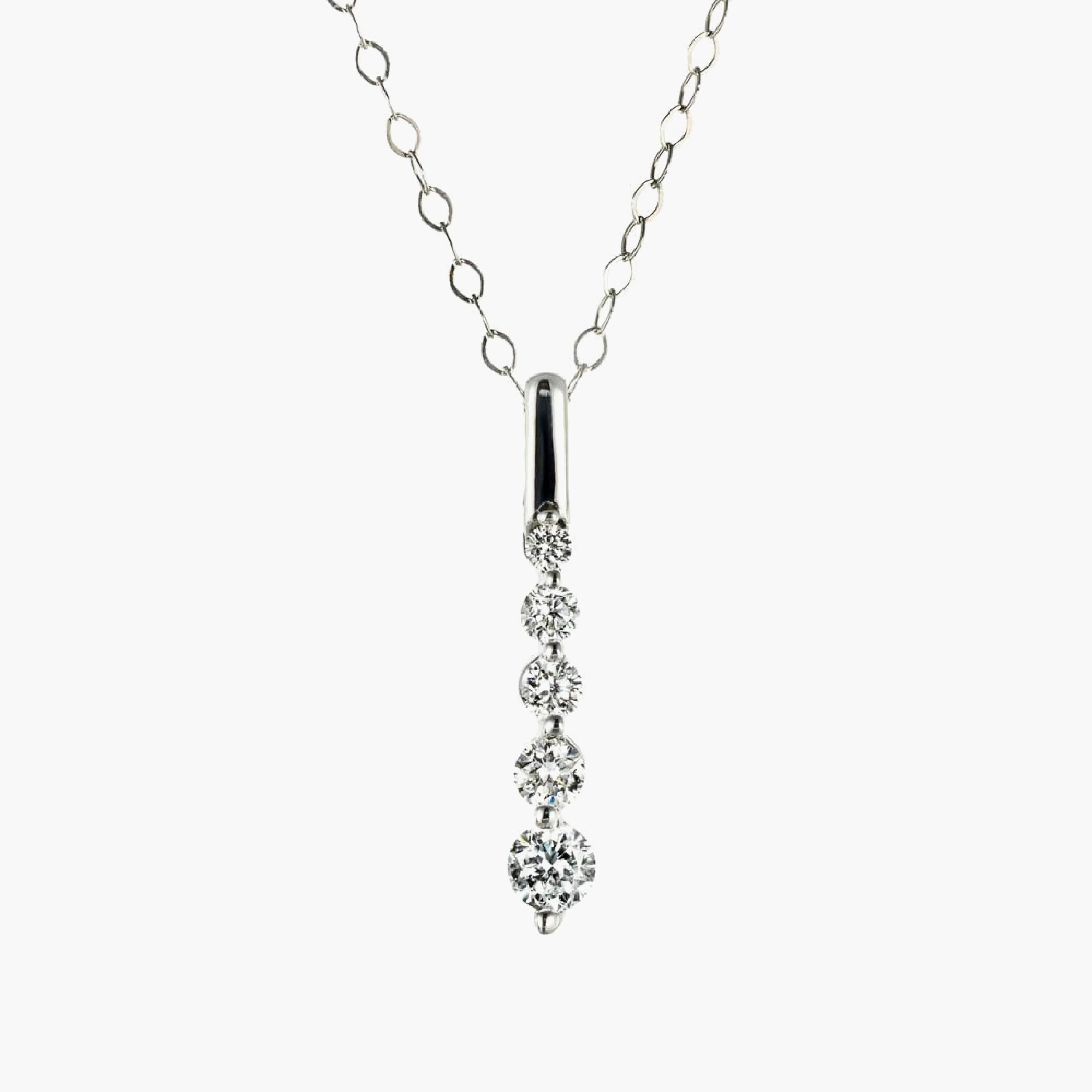 Round Lab Grown Diamond Five Stone Vertical Necklace