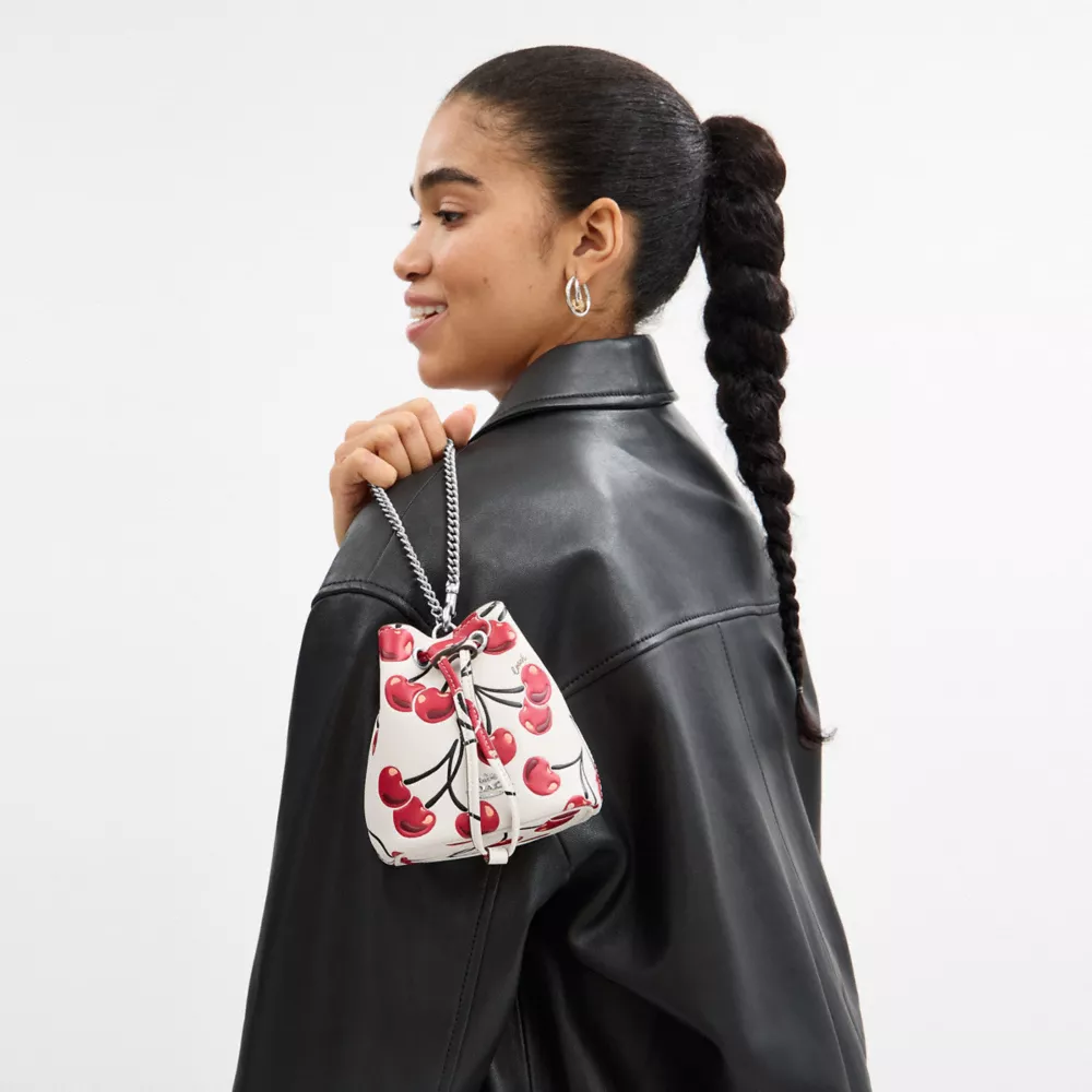 Drawstring Wristlet With Cherry Print