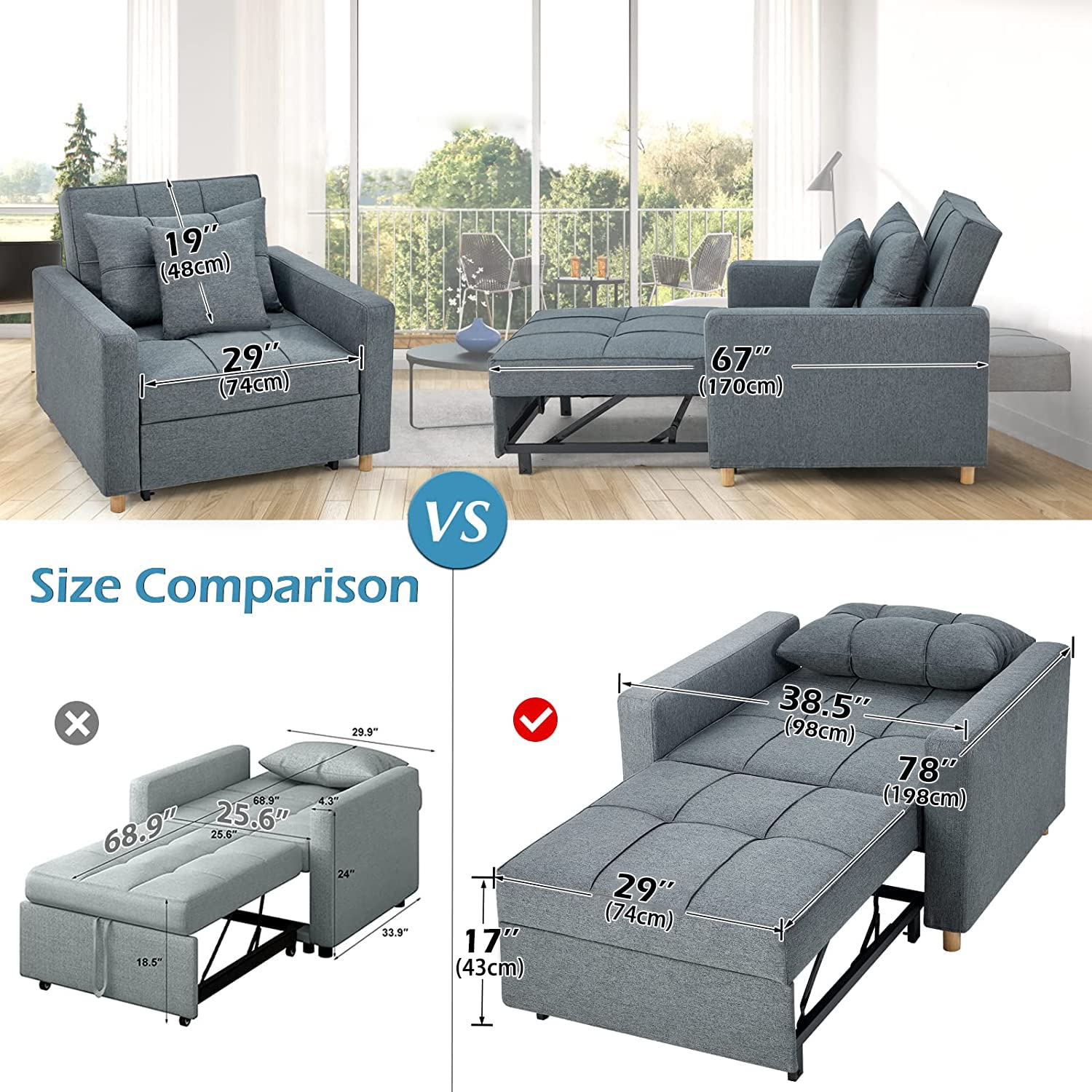 3-in-1 Sofa Bed Chair