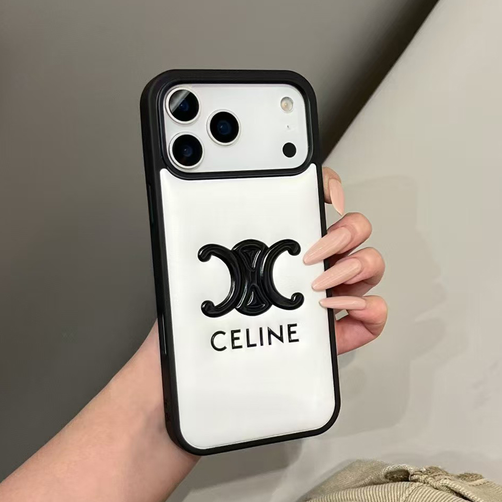 Celine Triomphe 3D Logo Padded Leather Luxury Shockproof Phone Case
