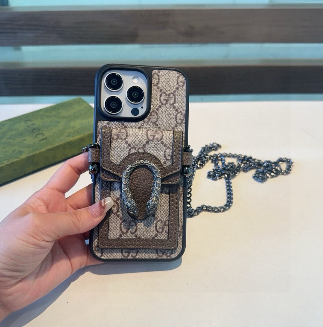 Gucci Dionysus Snake Head Leather Phone Case with Card Slot & Crossbody Strap