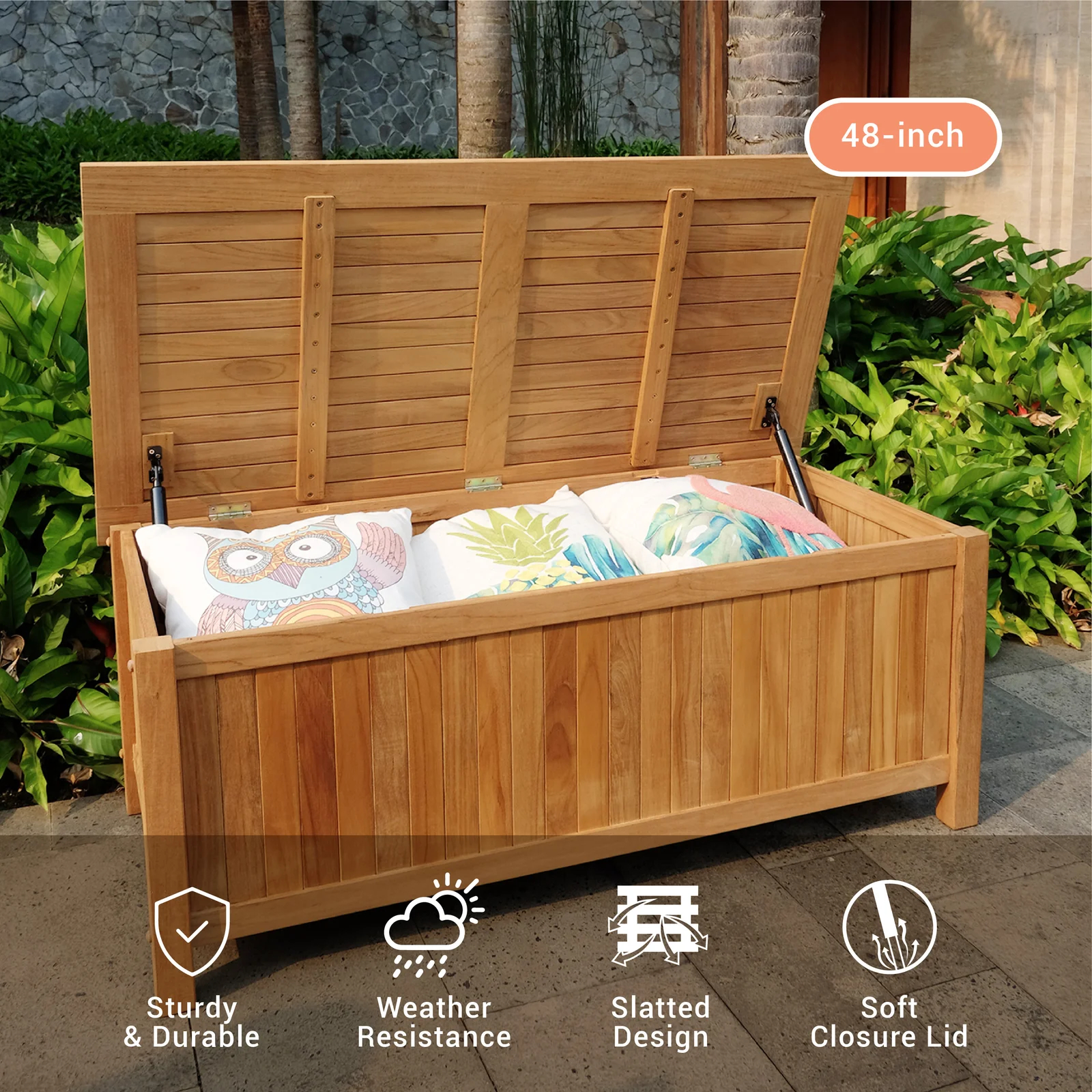 Birch Lane Summerton Teak Solid Wood Deck Box in Natural Teak