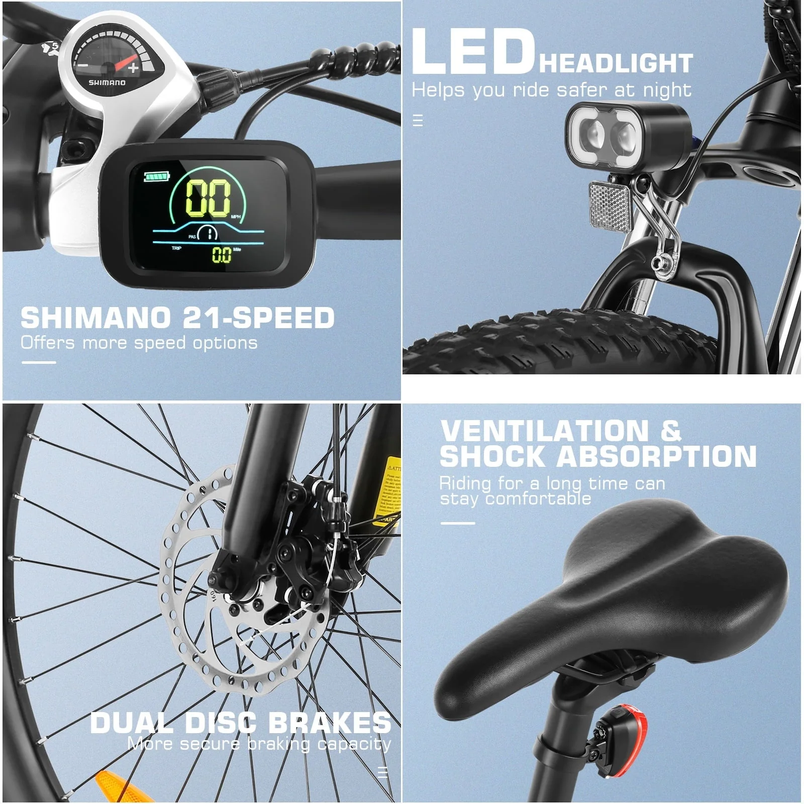 Funcid 26in Electric Mountain Bike, 500W, 48V 10.4Ah
