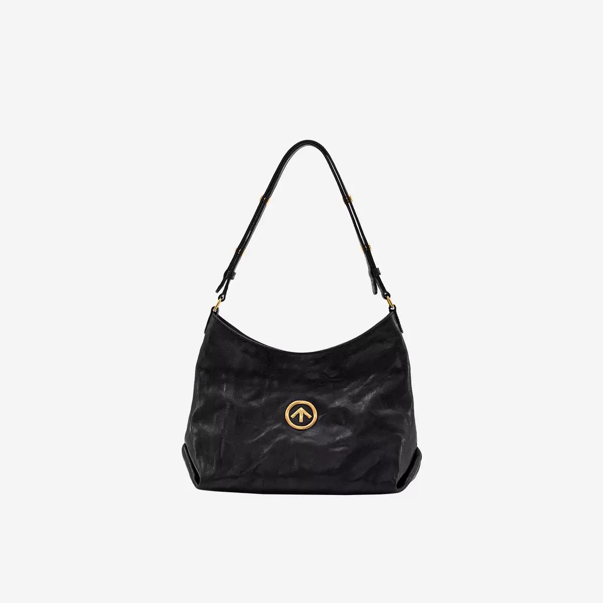 GROTTO Black Stone Hobo Shoulder Bag (Silver Arrow Logo)