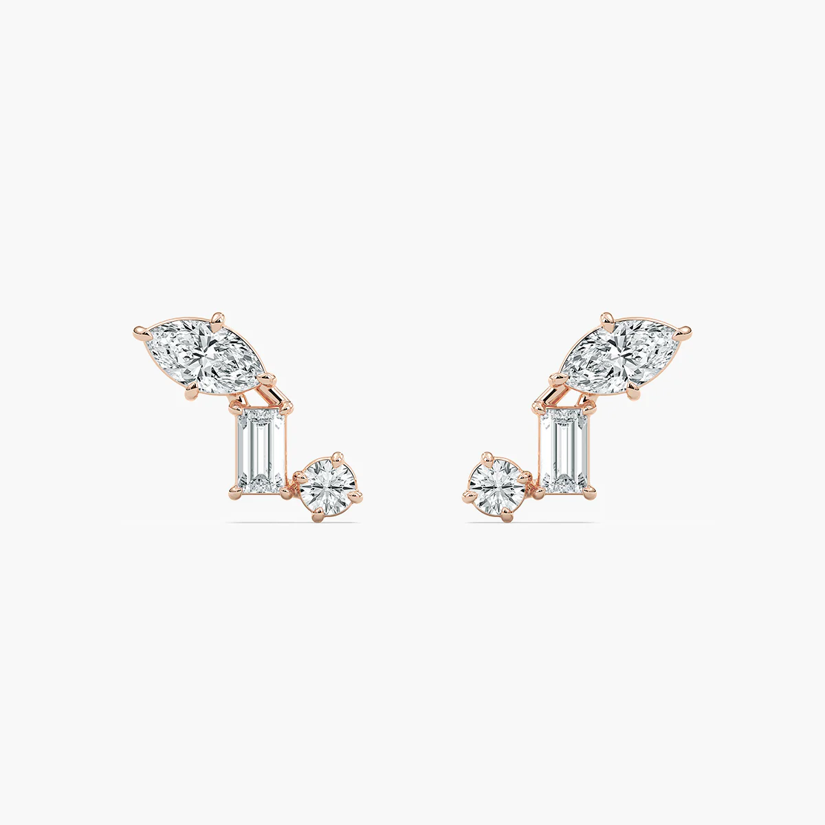 3/8 ctw Marquise Baguette Round Lab Grown Diamond Three Stone Stud Earrings