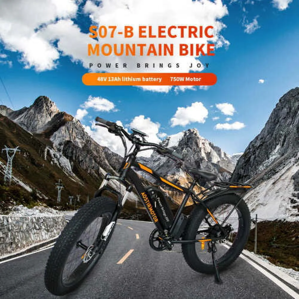 Aostirmotor 26in Fat Tire Electric Mountain Bike, 749W, Black