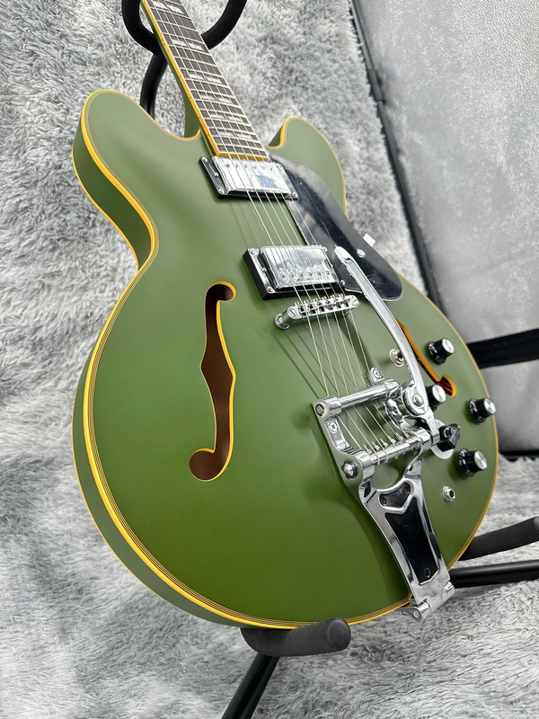 ES-335 Green Jazz Electric Guitar Chrome Part HH Pickup Semi Hollow 6 strings