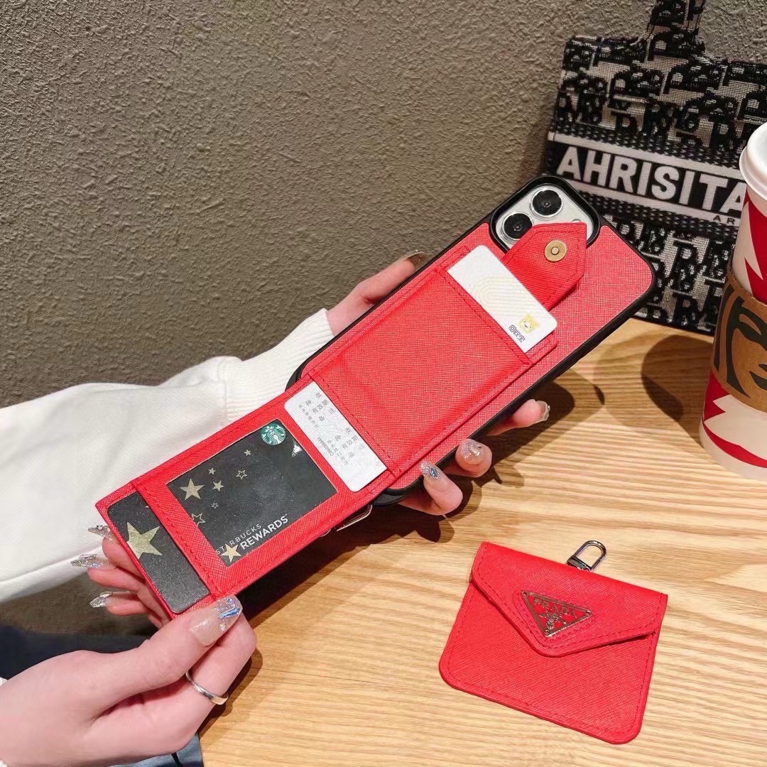 Prada Style Crossbody Wallet Phone Case with Mini Bag Lanyard