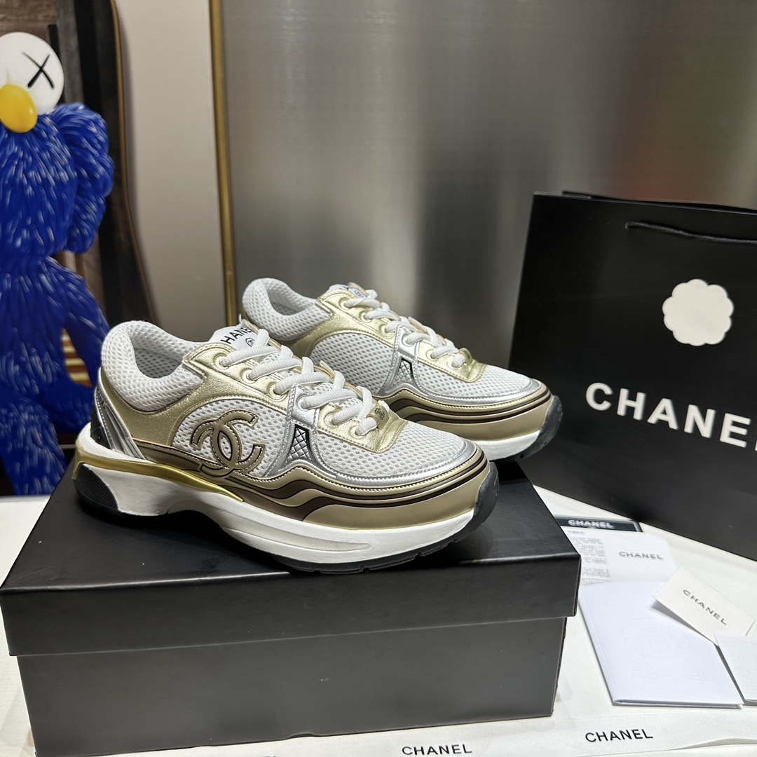 Chanel Chunky Low-Top Sneakers - Gold & Silver