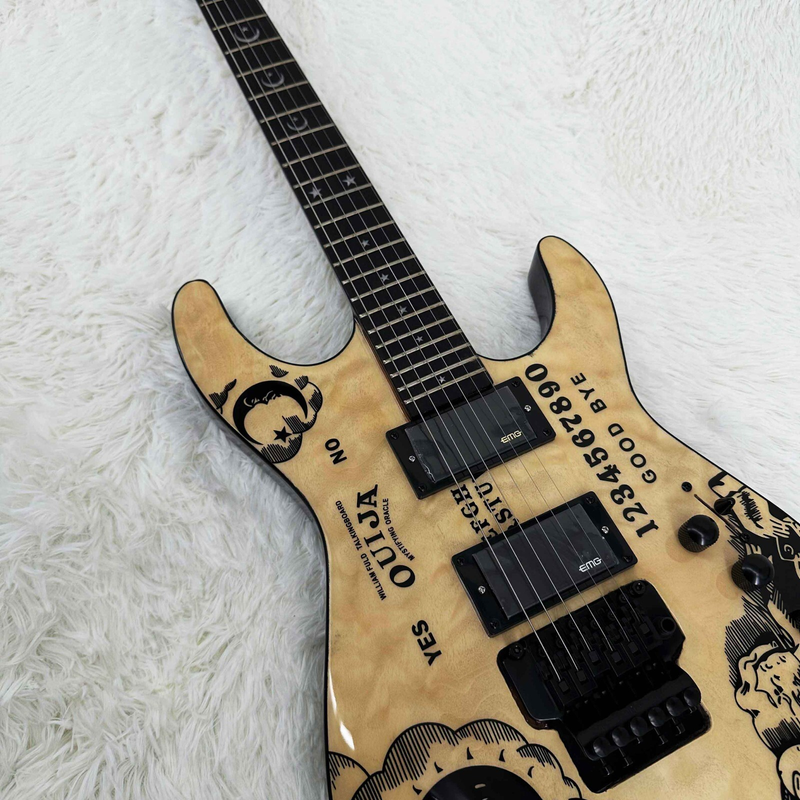 Hot Sale Custom Natural Ouija Electric Guitar Moon Inlays 2H Pickups 6 strings