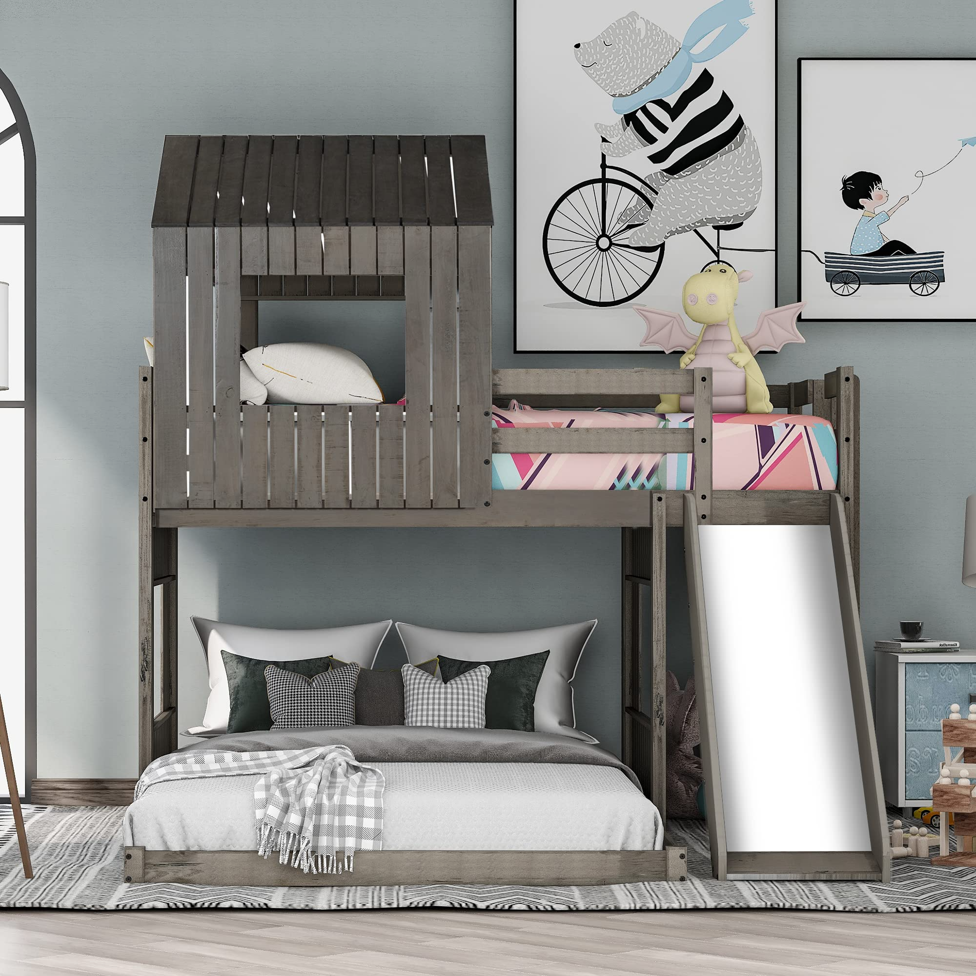 House Bed Bunk Beds with Slide