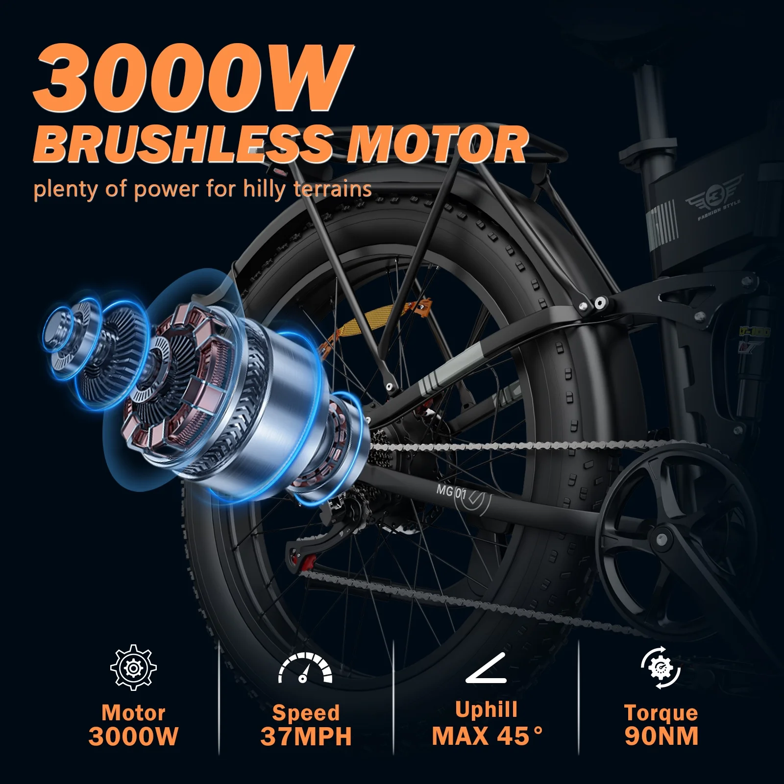 26in Dual Motor Electric Mountain Bike, 3000W Peak, 48V 23Ah