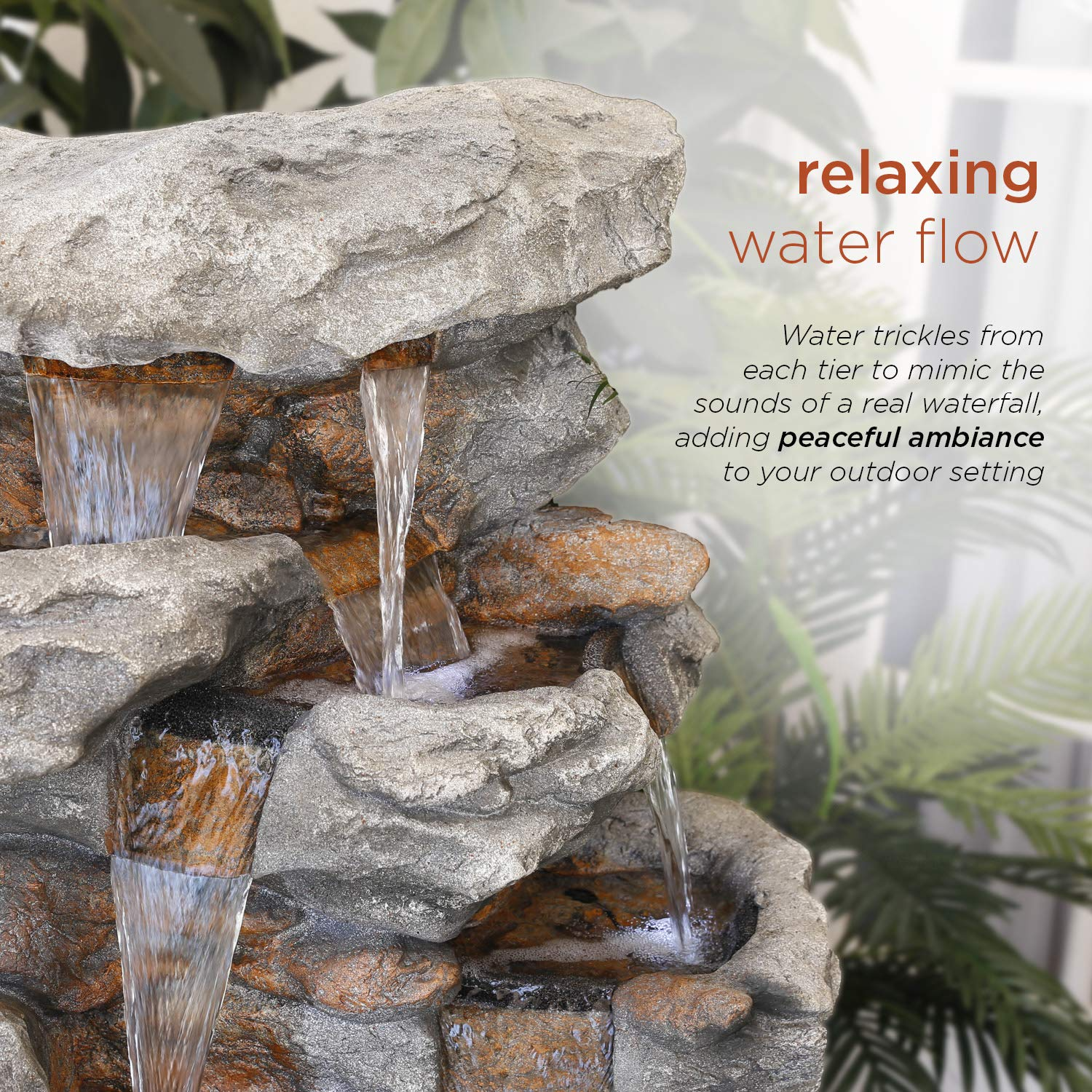 Rainforest Rock Tiered LED Lights Floor Fountain