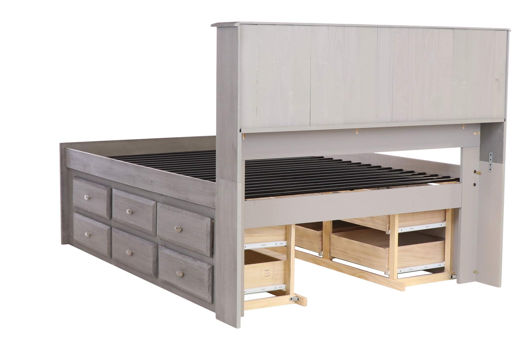 Charcoal Full Bookcase Bed with 12 Drawers
