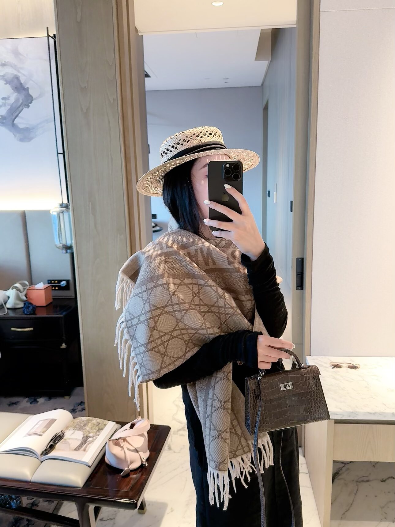 Dior Oblique Cashmere Scarf Grey and Beige
