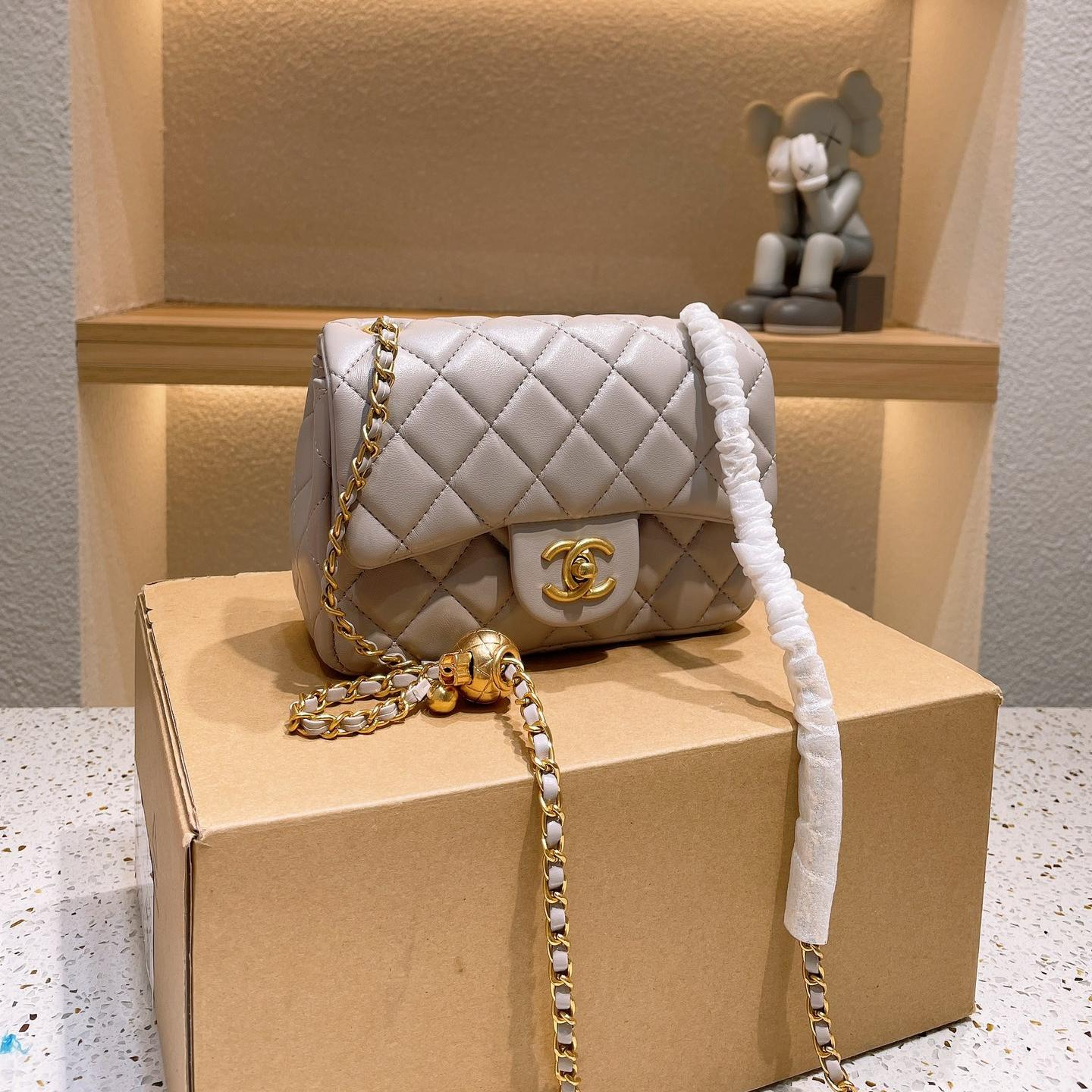 Chanel Classic Flap Bag with Gold Ball Chain (Large Mini)