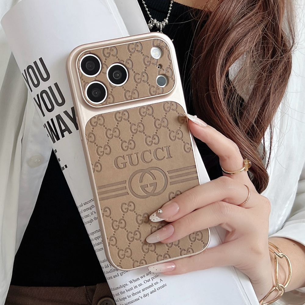 Gucci Embossed GG Monogram Electroplated Frame Premium Leather Luxury Phone Case