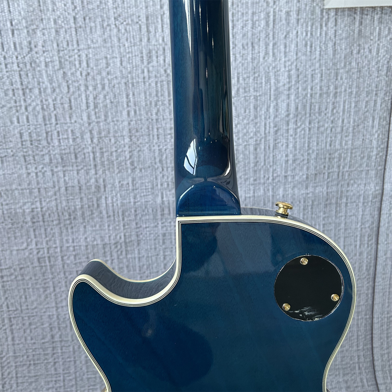 LP Blue Electric Guitar Gold Parts Black Pickguard Fixed Bridge 6 Strings
