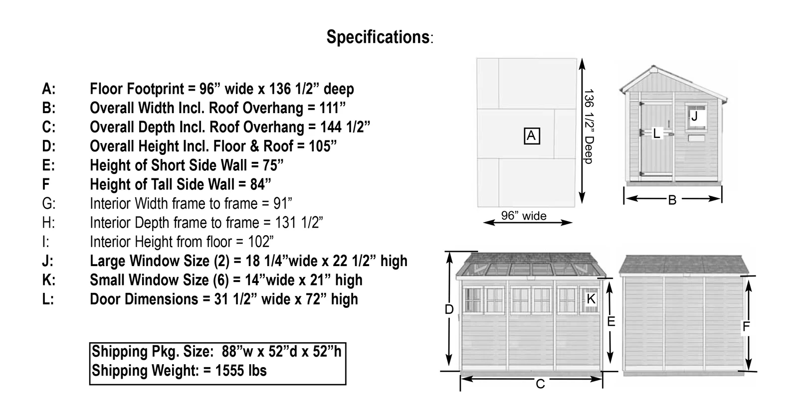 8 ft. W x 12 ft. D Cedar Wood Sunshed Garden Shed