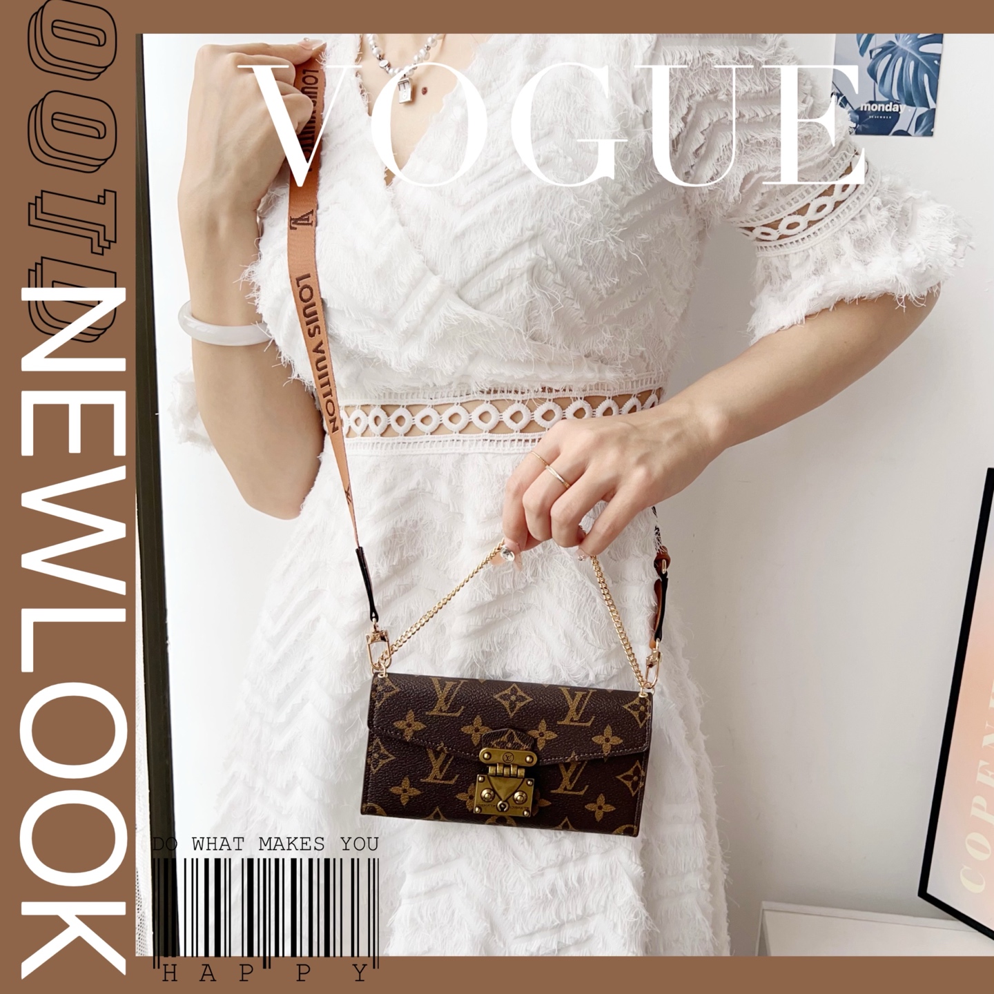 LV & Gucci Monogram Flip Phone Wallet Mini Crossbody Shoulder Bag With Card Slots
