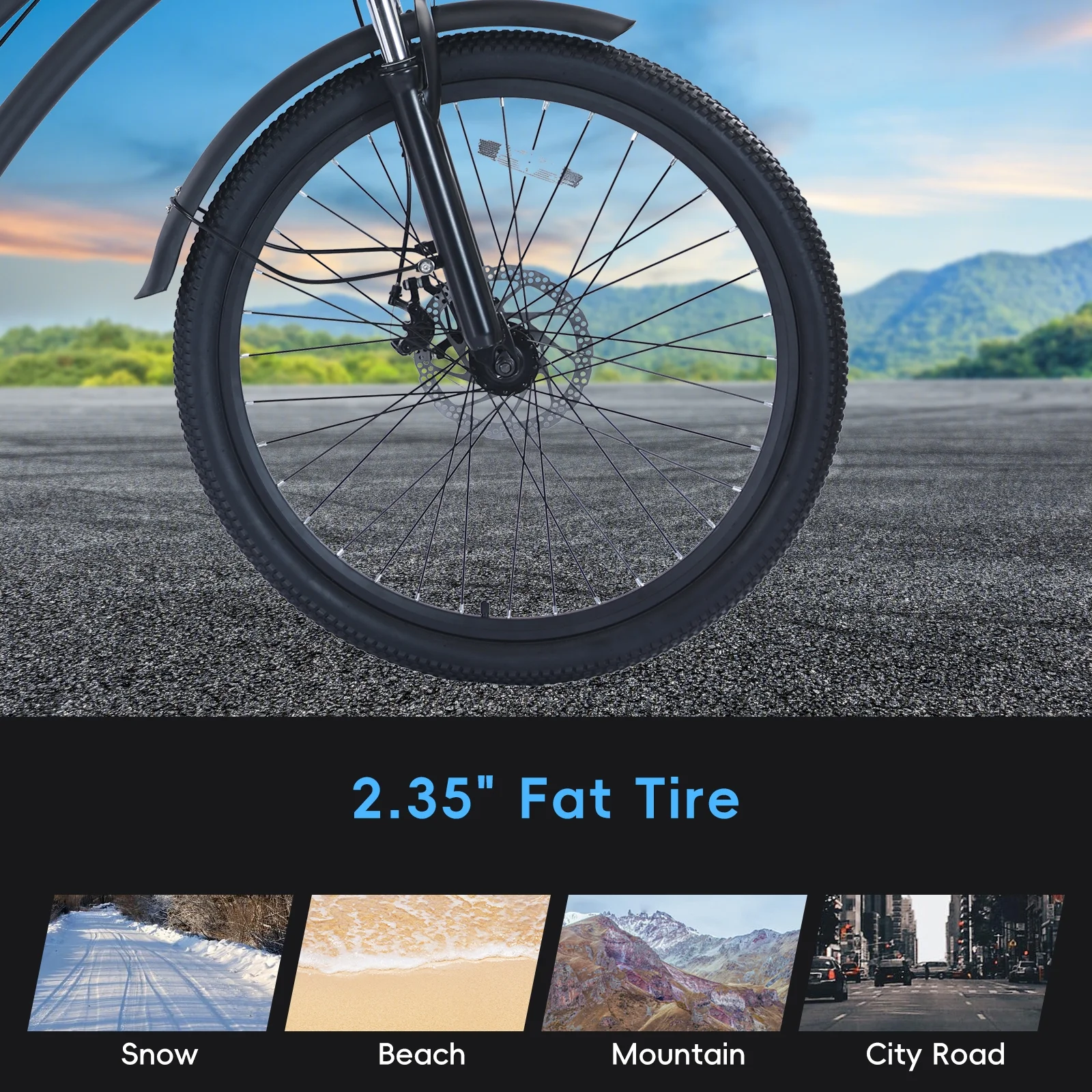 26in Fat Tire Electric Bike, 750W Peak, 48V 13Ah