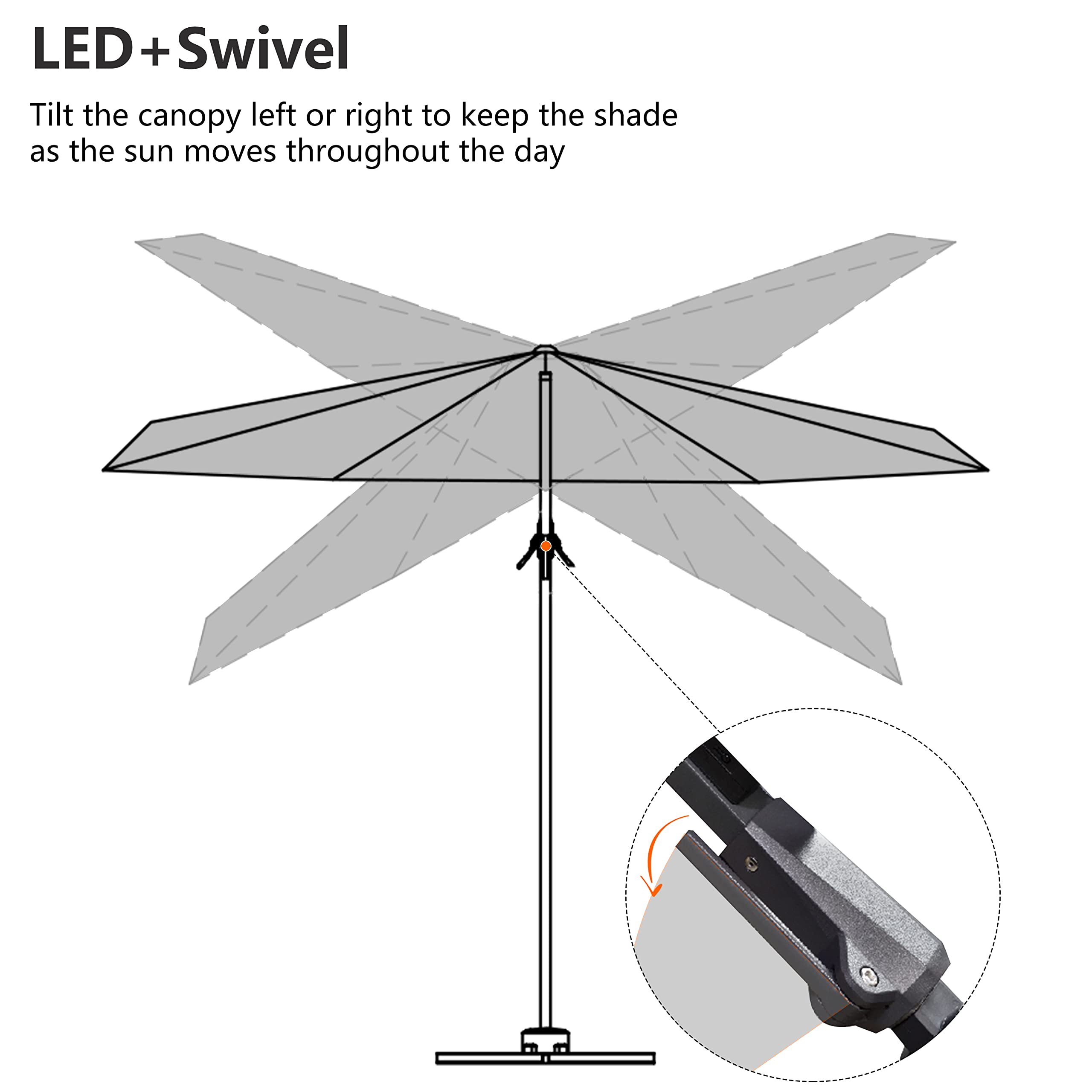 10 Feet Patio Umbrella Cantilever Solar Powered LED Swivel